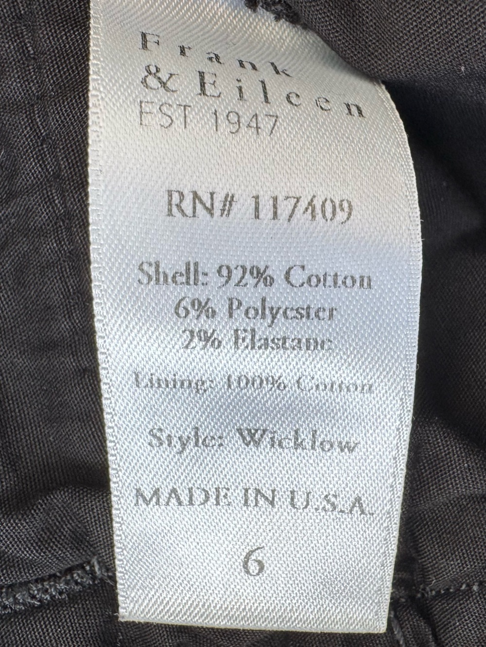 Frank & Eileen Cotton Wicklow Black Frayed Raw Hem Pants - Picture 4 of 6
